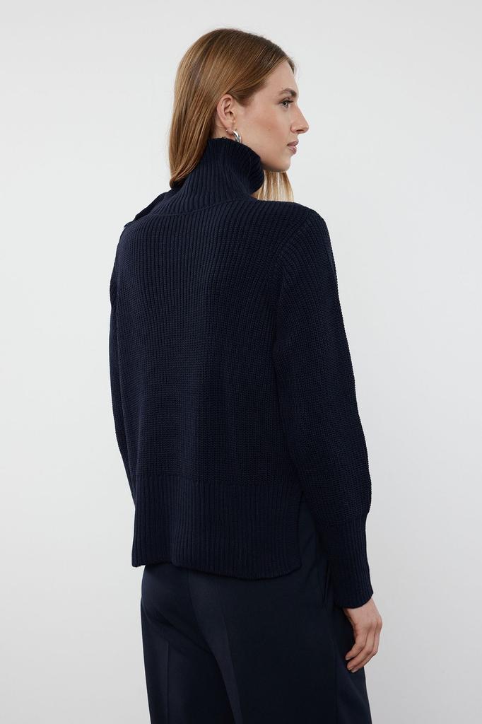 Women's Fashionable Stylish Sweater Navy Blue Collar Button Detailed Knitwear Sweater