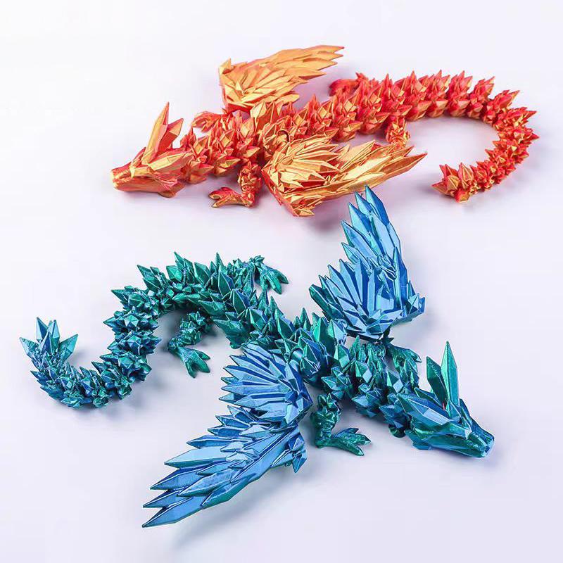 22cm 3D Printed Crystal Dragon with Poseable Wings Articulated Fantasy Dragon Figurine Decor for Easter Home Office Ornaments