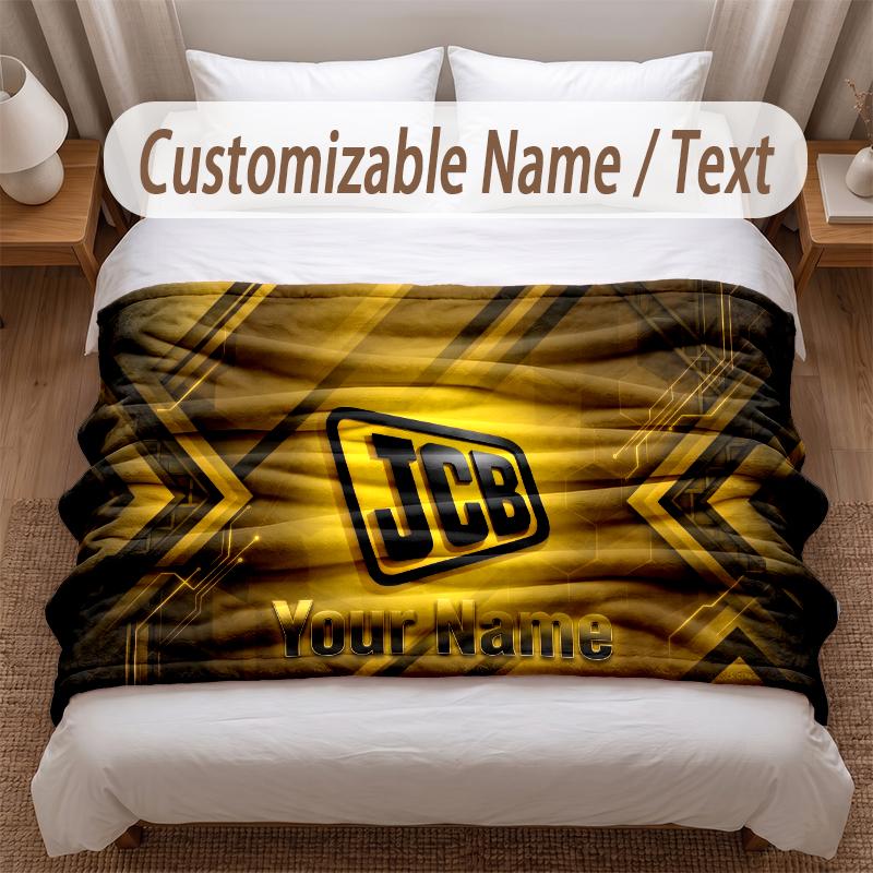 JCB Printed Flannel Blanket Custom Name Text Soft Warm Throw For Bedroom Holiday Gift