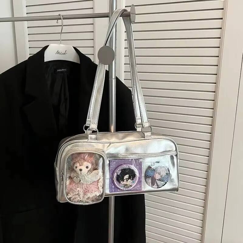 New Y2K Cute Ita Bag Large Capacity Fashion Shoulder Bag Lolita Girls Transparent Cosplay Underarm Bag DIY Badge Display Handbag