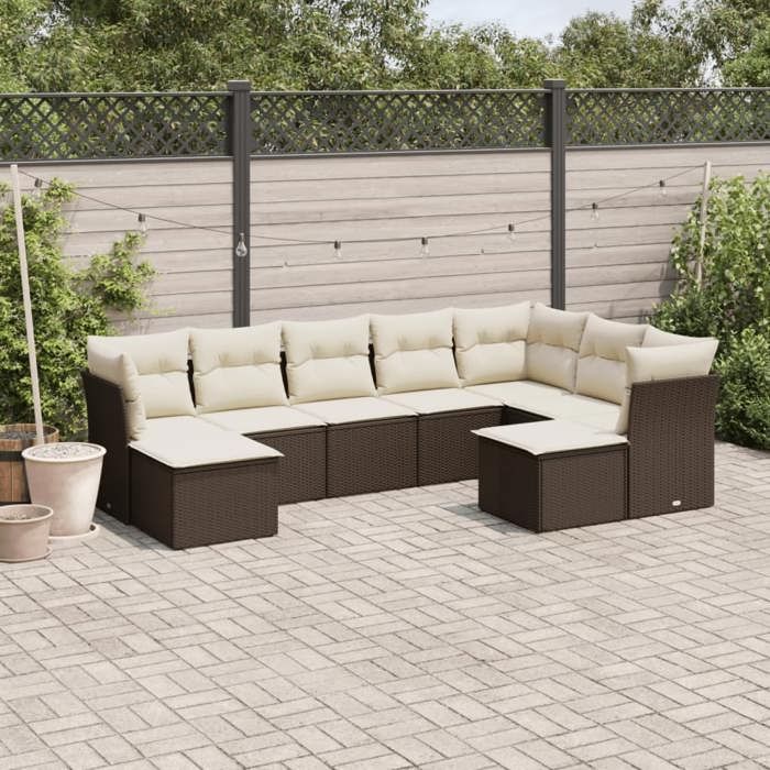 VidaXL Salon de Jardin avec Coussins 9 pcs, Canapés avec Pieds Réglables, Ensemble de Meubles d'Extérieur Patio Terrasse, 3250412