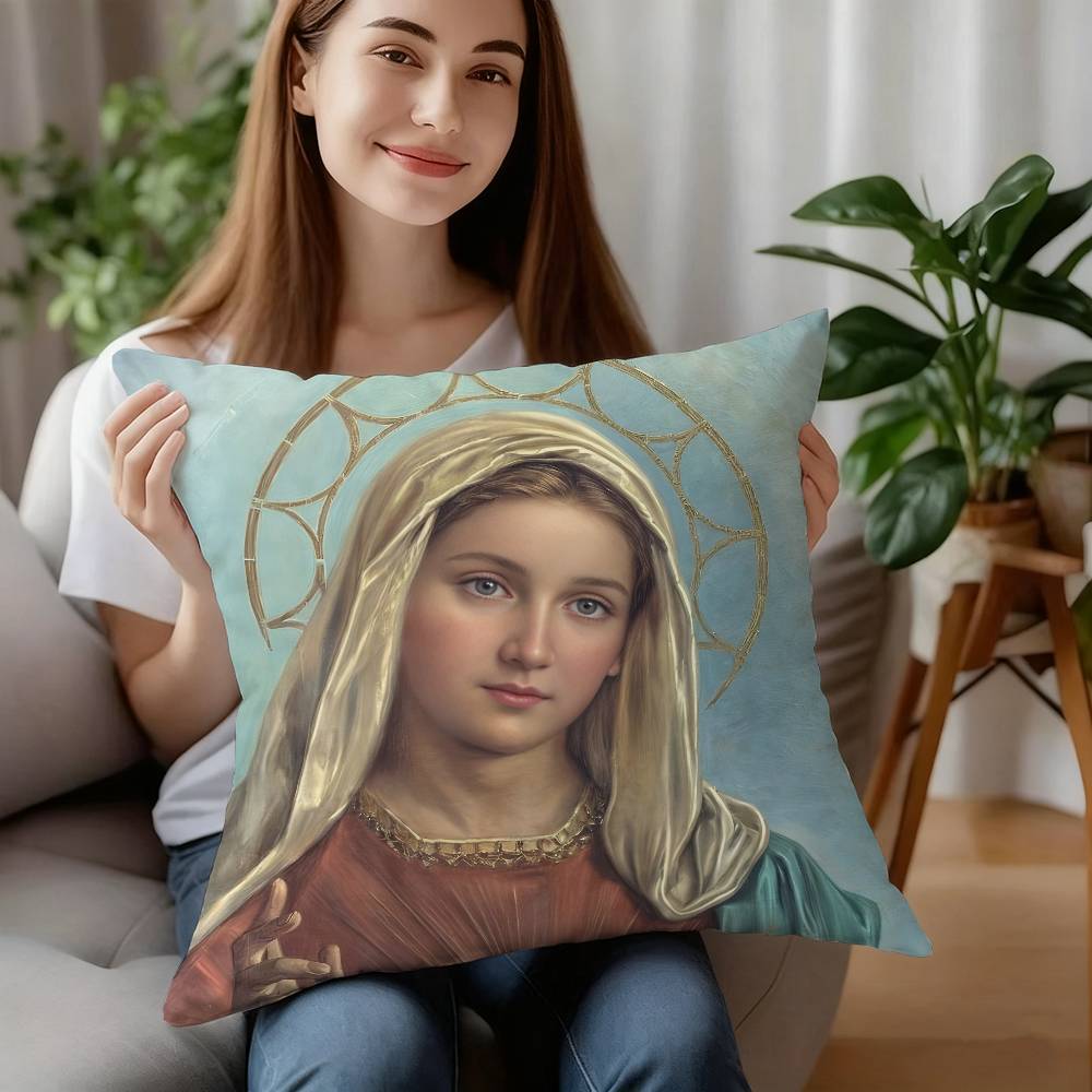 Retro V-Virgin Mary Pillow Case Plush Fabric Soft Pillowcase Double Sided Print Cushion Cover Household Gifts