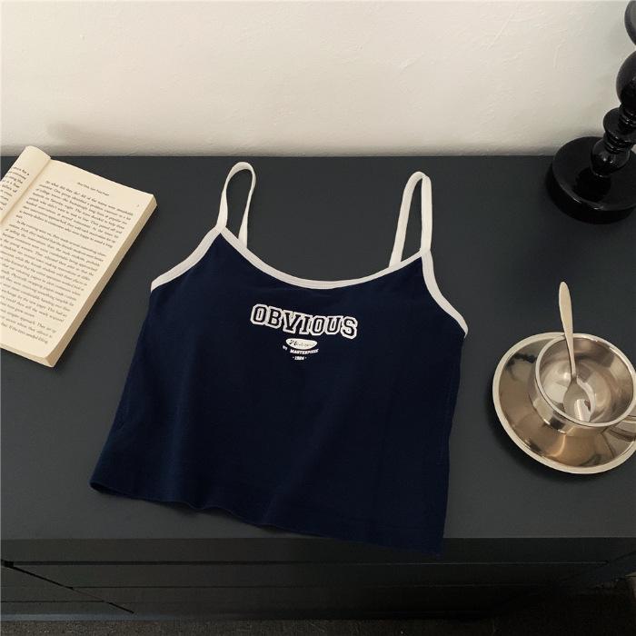 2024 Women's Slim Fit Letter Print Camisole: Sweet & Spicy Style with Chest Pad for Summer