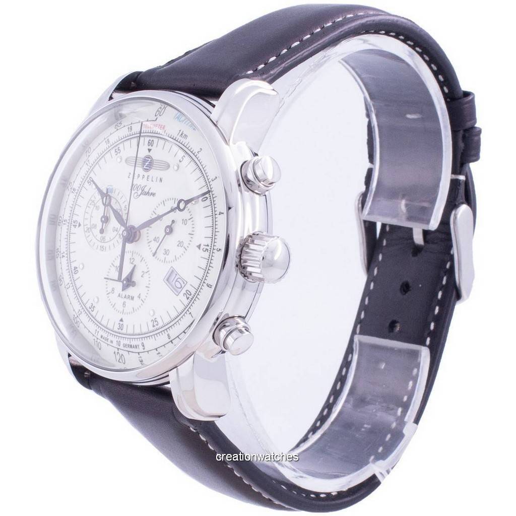 Zeppelin Orologio Uomo Cronografo Quarzo 76901 - Quadrante Bianco, Cinturino Pelle Nera, Datario