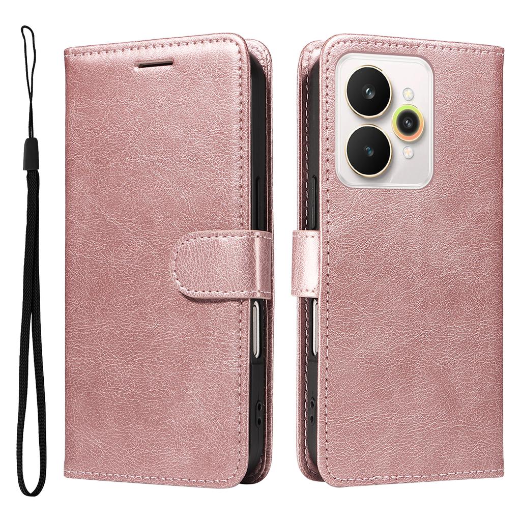 For Realme 15 Pro 5G/Realme 15 5G Leather Wallet Case with Strap Solid Color Phone Stand Cover