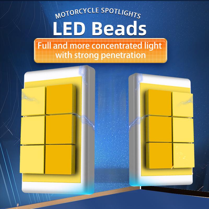 1/2Pcs Motorcycle LED Spotlight Dual Color Hi/Low Beam Fog Lamps for Car Trucks SUV UTV 12V 24VMini Lens Headlight Driving Light