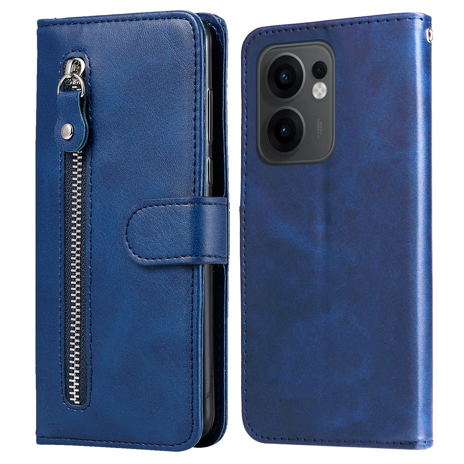 

For Oppo Reno13 F 5G Case Zipper Wallet Calf Texture PU Leather Phone Cover Blue