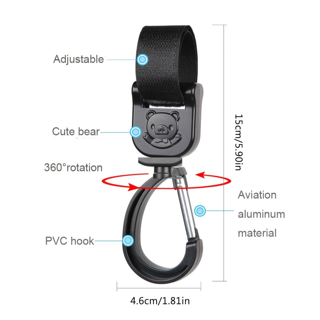 2pcs 360 Degree Rotatable Hooks | Multi-Purpose Stroller Hooks for Diaper Bags, Purses & Gear - Silicone Material