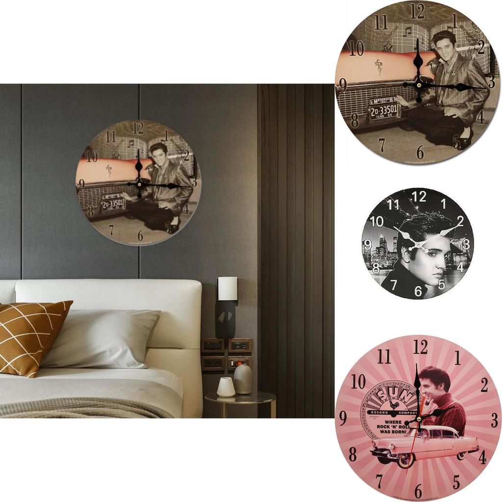 Minimally Retro Elvis Presley Patterned Wall Clock For Living Room Decor