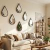 3Pcs Wall Mount Water Drop Wall Stickers Black Frame Teardrop-Shaped Mirror  Bathroom