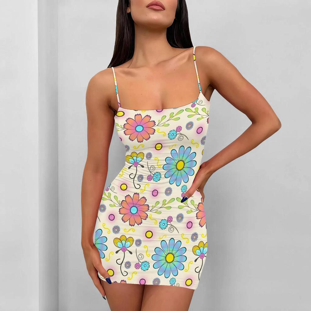 European & American Fashion Sexy Women's Black Print Sling Dress - MH142