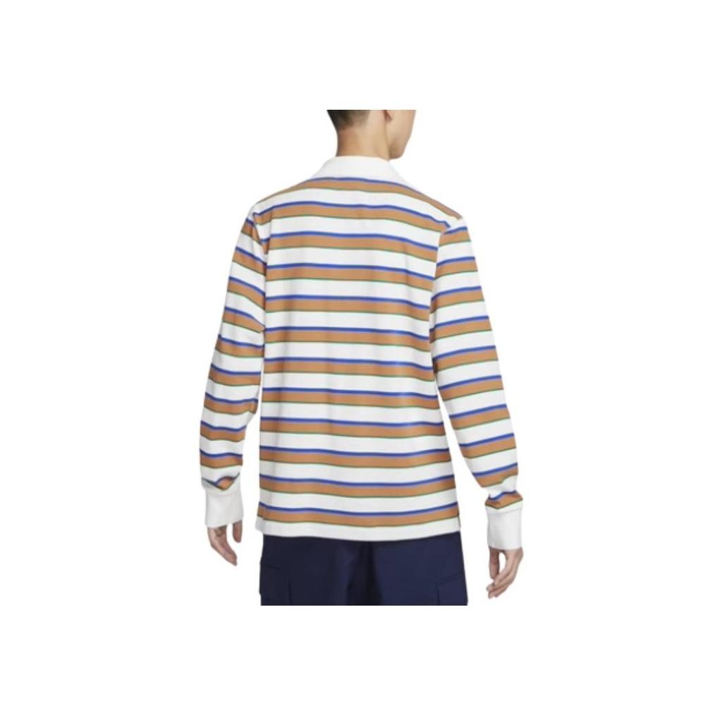 Nike Club Gestreiftes Outdoor Freizeit Langarm Poloshirt Herren Oberteile Leinen Weiß FZ0824-133