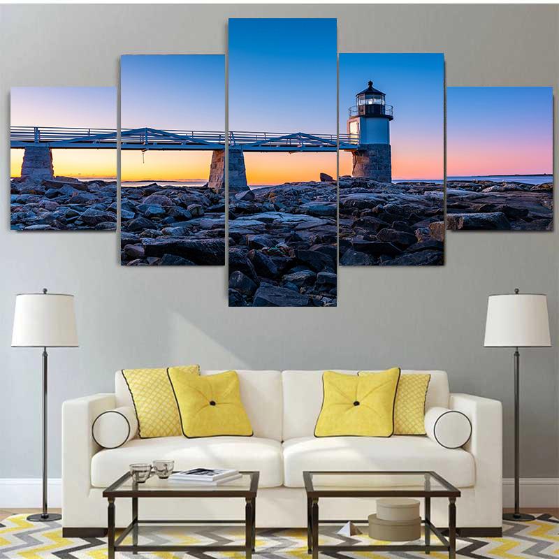 5 pezzi Paesaggio Faro Ponte Paesaggio marino Pietra Pittura su tela Poster e stampe Immagini murali Cuadros Home Decor Senza cornice