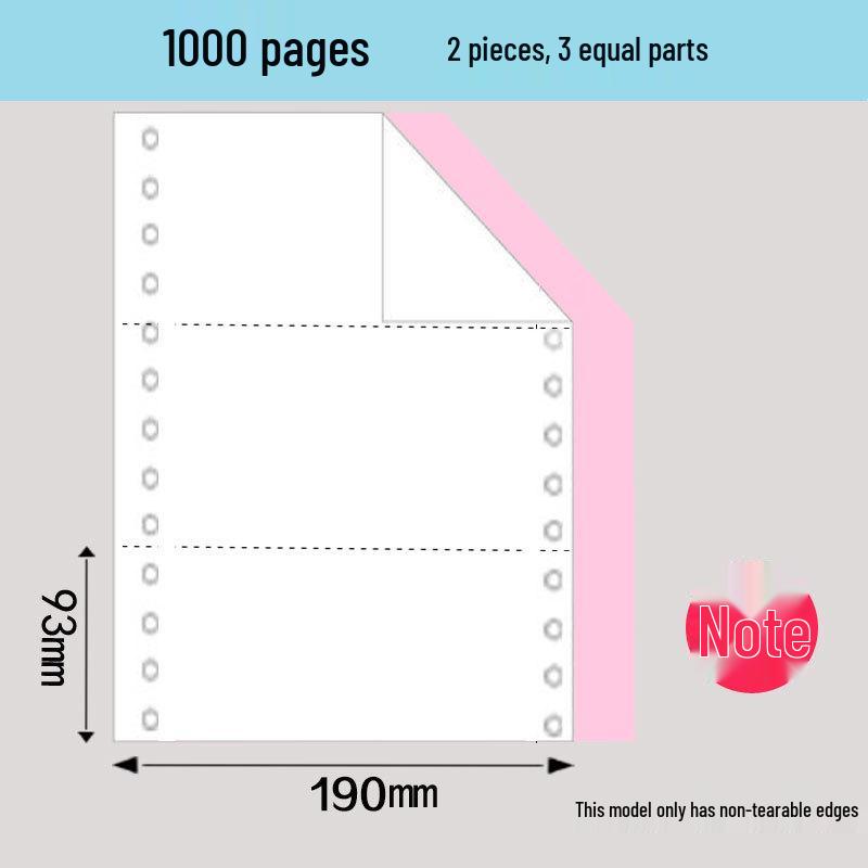 1000 Pages 190-2345 Dot Matrix Three-Part Color Continuous Receipt Paper with Two-thirds/One-third Split