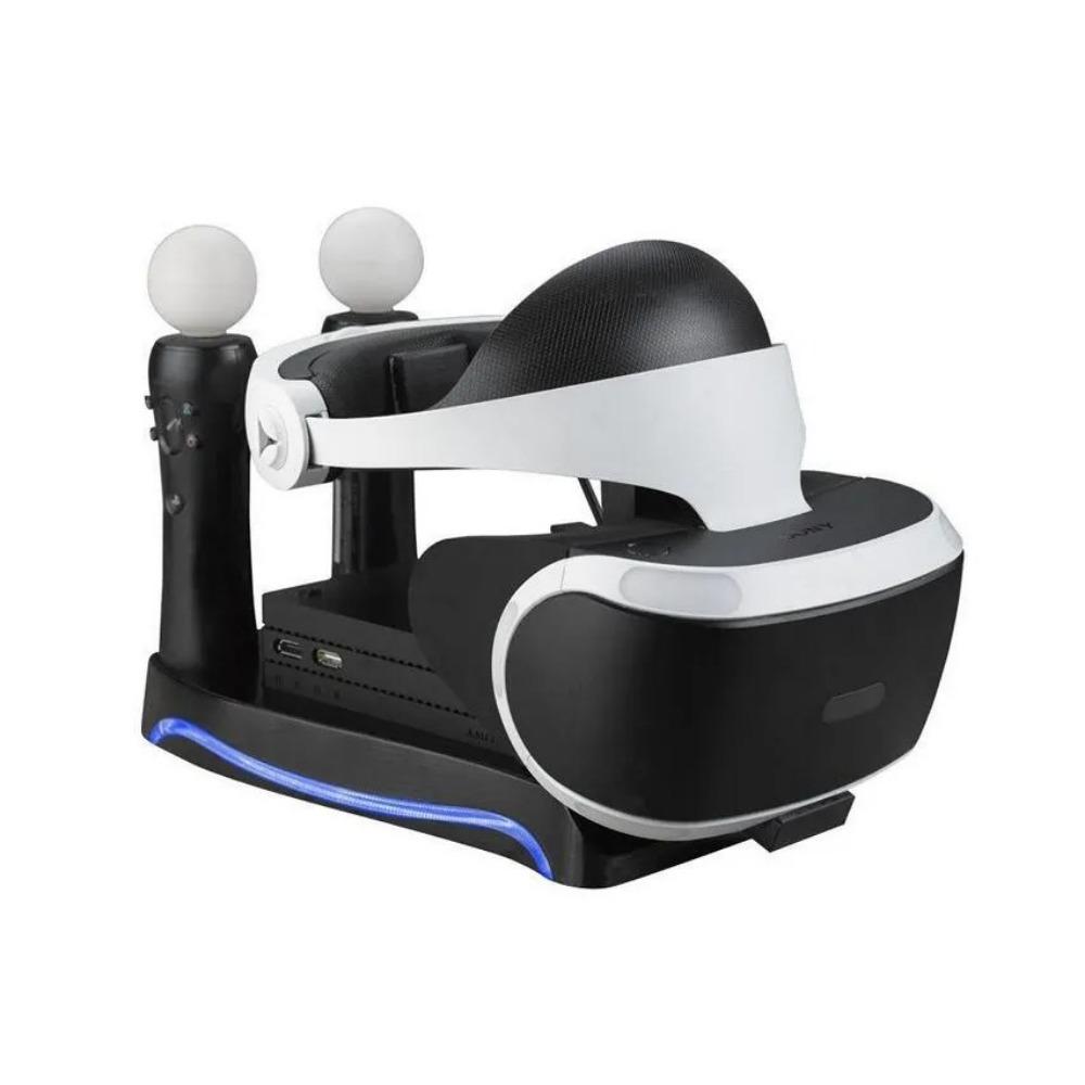 Stojan nabíjecí stanice pro PS4 VR, Dokovací stojan, Nabíjecí stojan, Držák, Multifunkční USB dokovací stanice, Modré světlo, 2 nabíjení pro PS4 VR ovladač