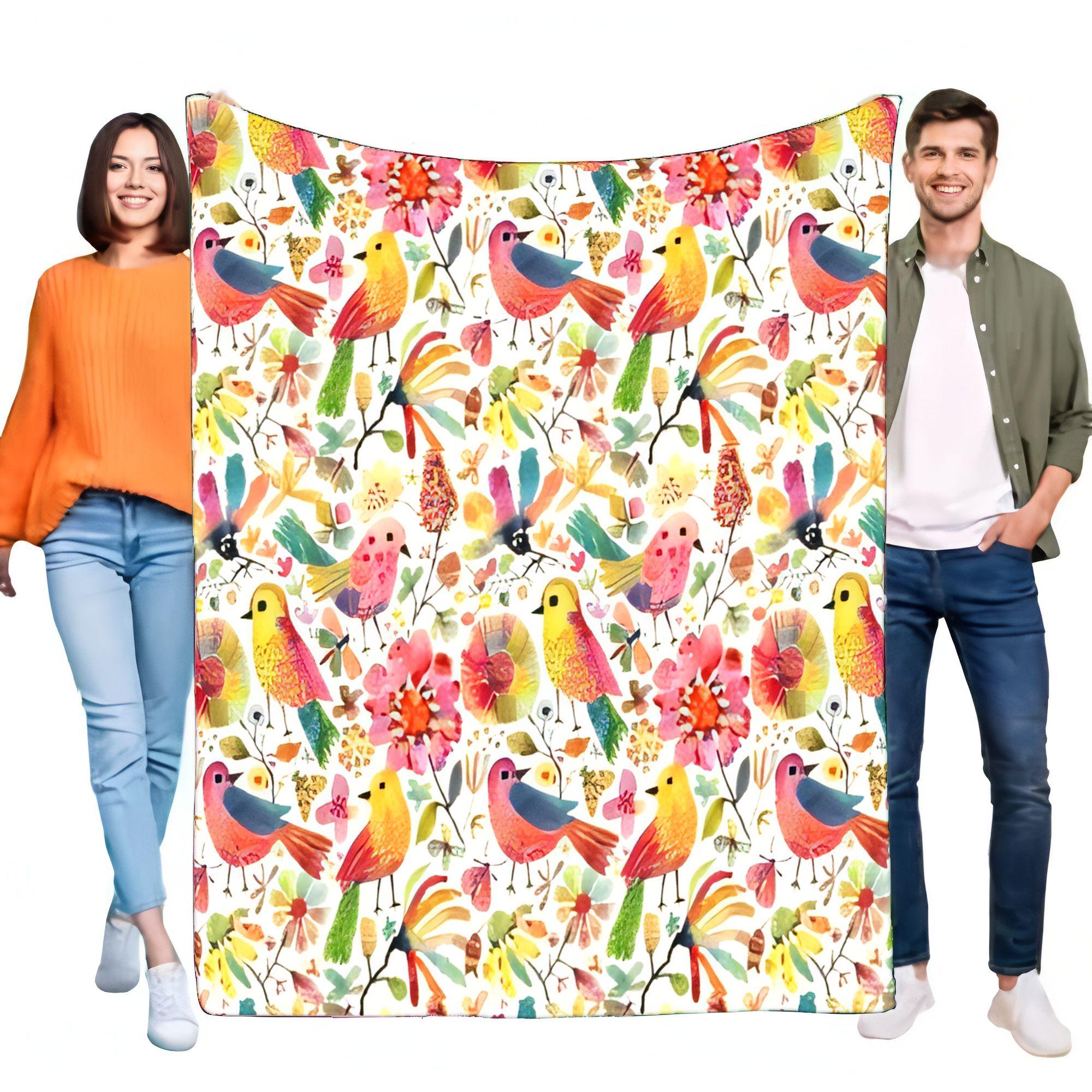 

Vibrant Floral Birds Throw Blanket Soft Cozy Blanket for Bed Sofa Lightweight Decorative Blanket Perfect for Home Living Room Bi 75x90cm