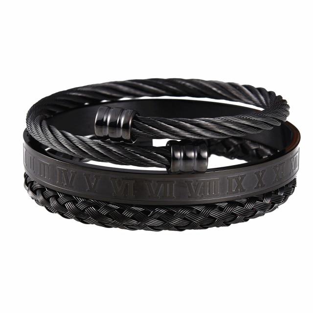 Luxury 3pcs /Set Stainless Steel Bracelet Hip Hop Men Jewelry Roman Number Charm Gold Color Jewelry For Men Pulseira Bileklik