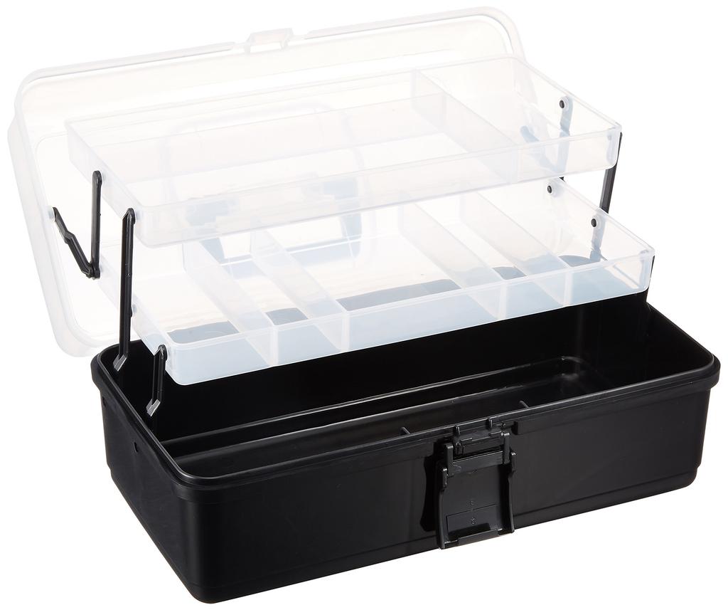 Iris Ohyama My Kit Tool 37cm Wide x 20cm Deep x 18cm Clear Tool Storage Toolbox for Outdoor and Small Item with Tray Box, High, Black, Multi-Purpose