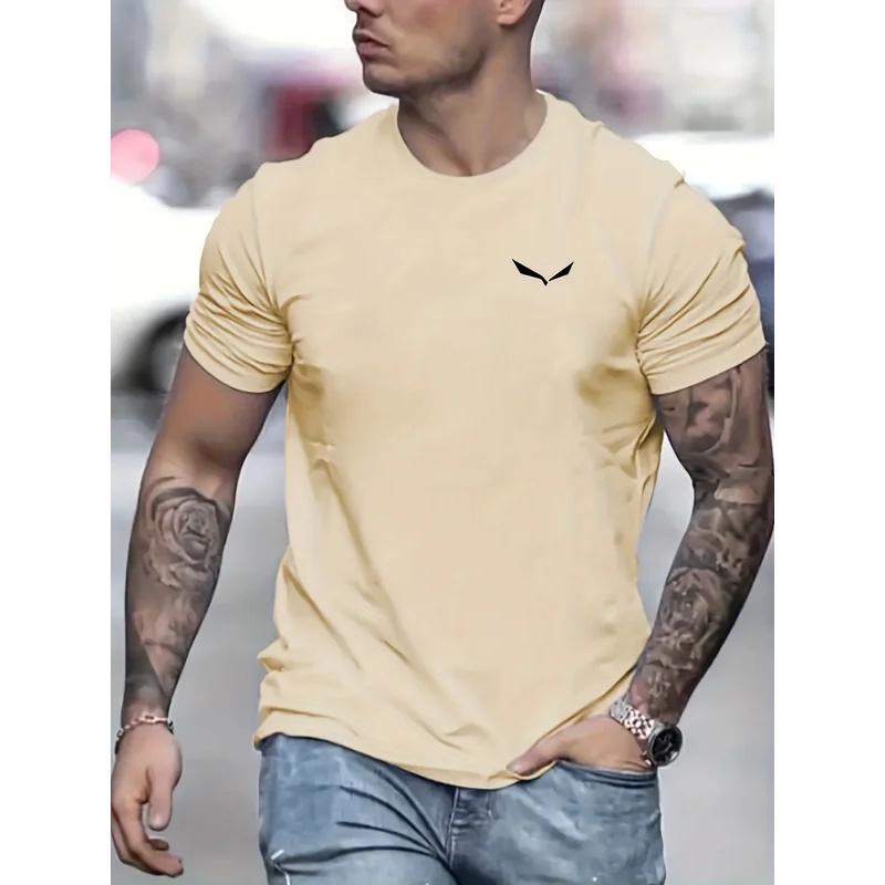 Men's Summer Loose-fitting T-shirt, 100% Polyester Bird Print Slim Casual Round-neck Short-sleeved