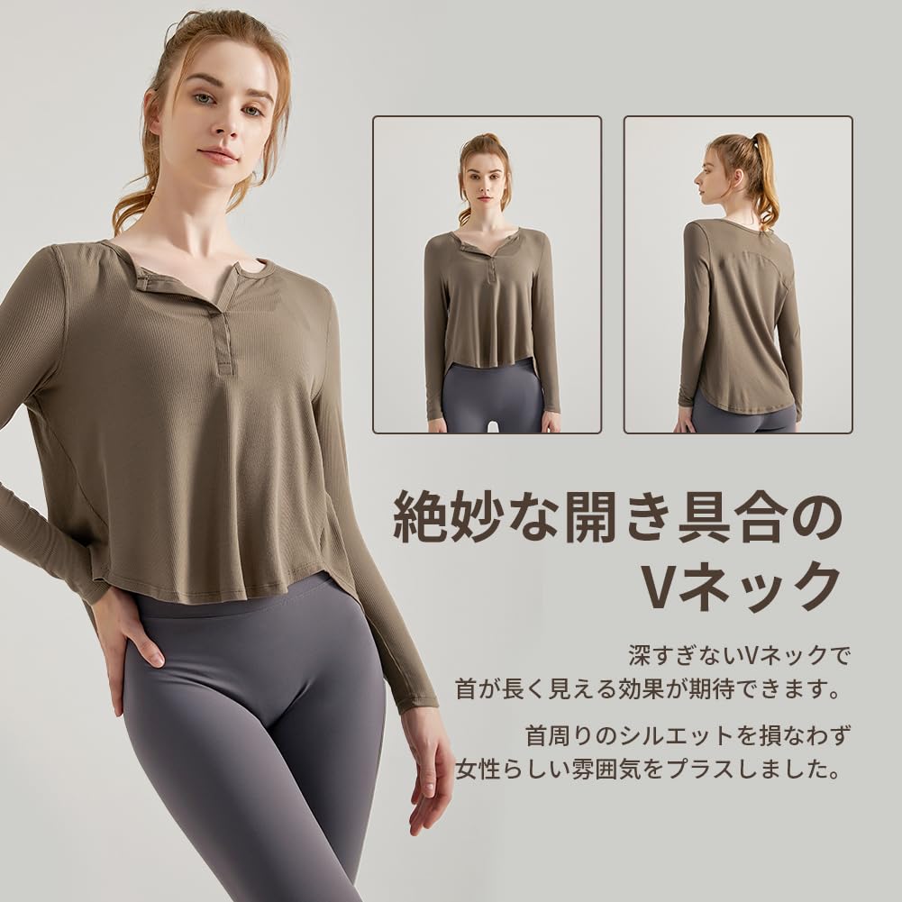 MORGEN SKY Long Sleeve Yoga Loose Long Sleeve CX060 Women's Top, Fit, Sportswear, Fitness, Training, Sweat-Wicking, Quick-Drying, Breathable,