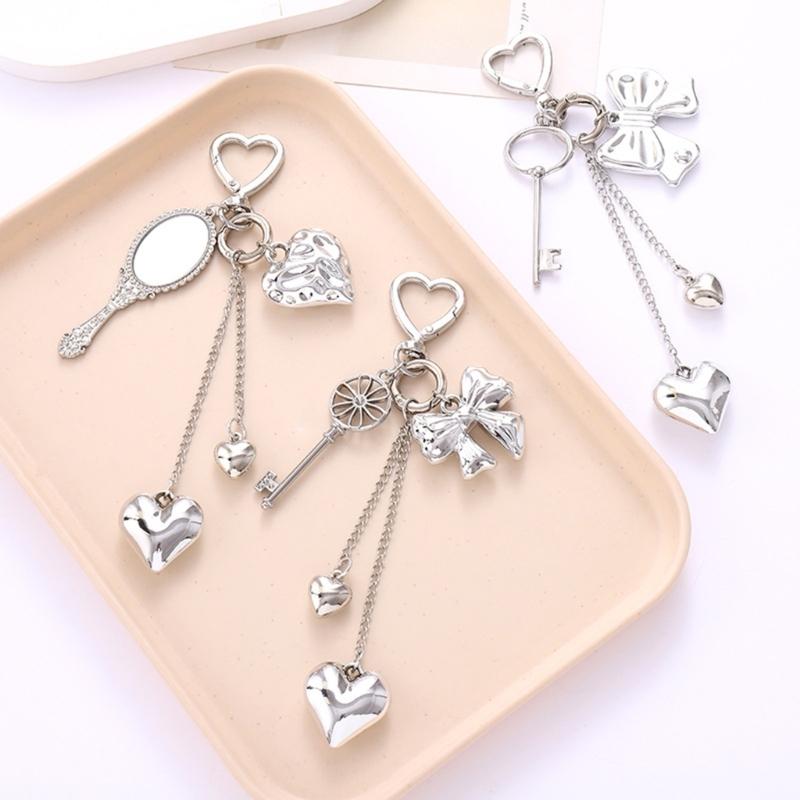 Heart Bows Bag Charm Pendant Aesthetic Purse Charms Aesthetic Keychains Keyring for Women Backpack Purse Handbag Decors