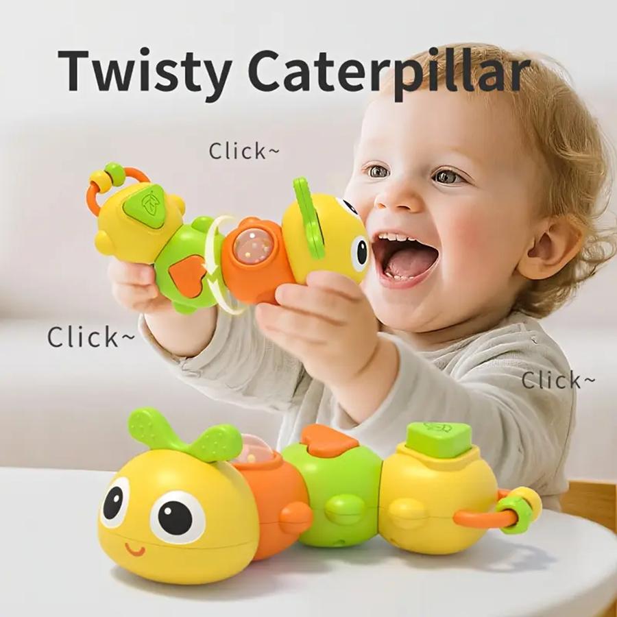Twisty Caterpillar Baby Toy Interactive Rotating Joints Squeaker & Beads Motor Skills Development Safe Durable Toddler Playtime