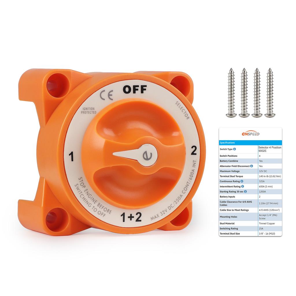 4 Position Isolator Disconnect Rotary Switch Luminous 32V 350A 2 Battery Disconnect Switches AFD for Marine Boat Truck RV