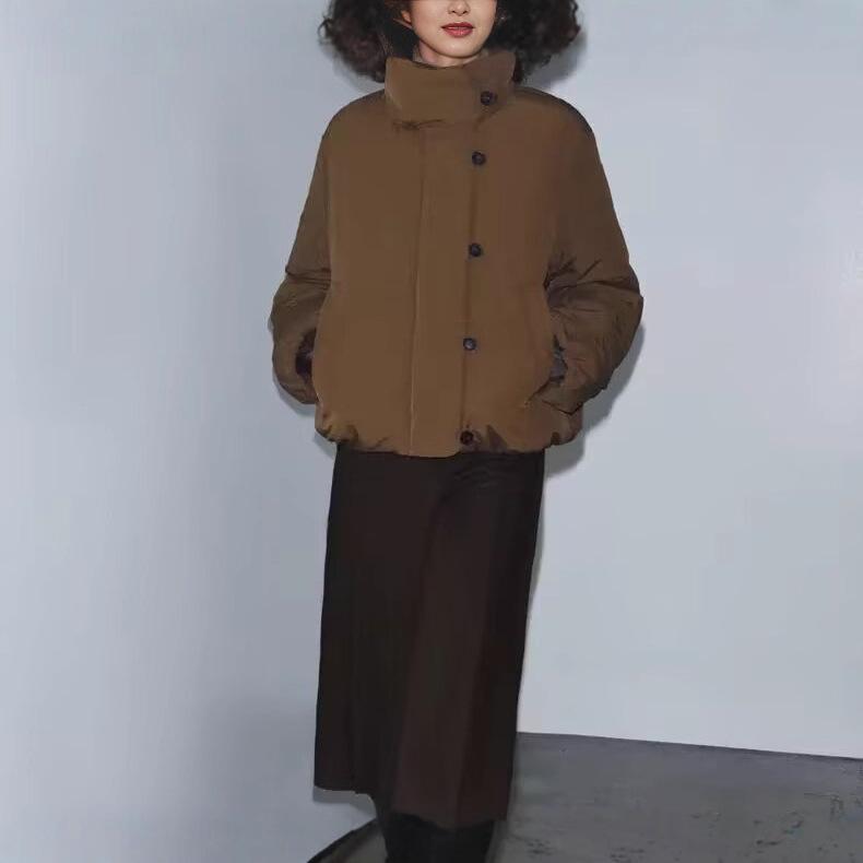 Women's Spring Stand Collar Cotton Padded Jacket - European & American Style, Short, Single-Breasted Coat