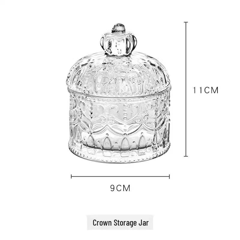 French Retro Embossed Glass Candy Jar with Crown - Colorful Jewelry Box and Home Wedding Ornament