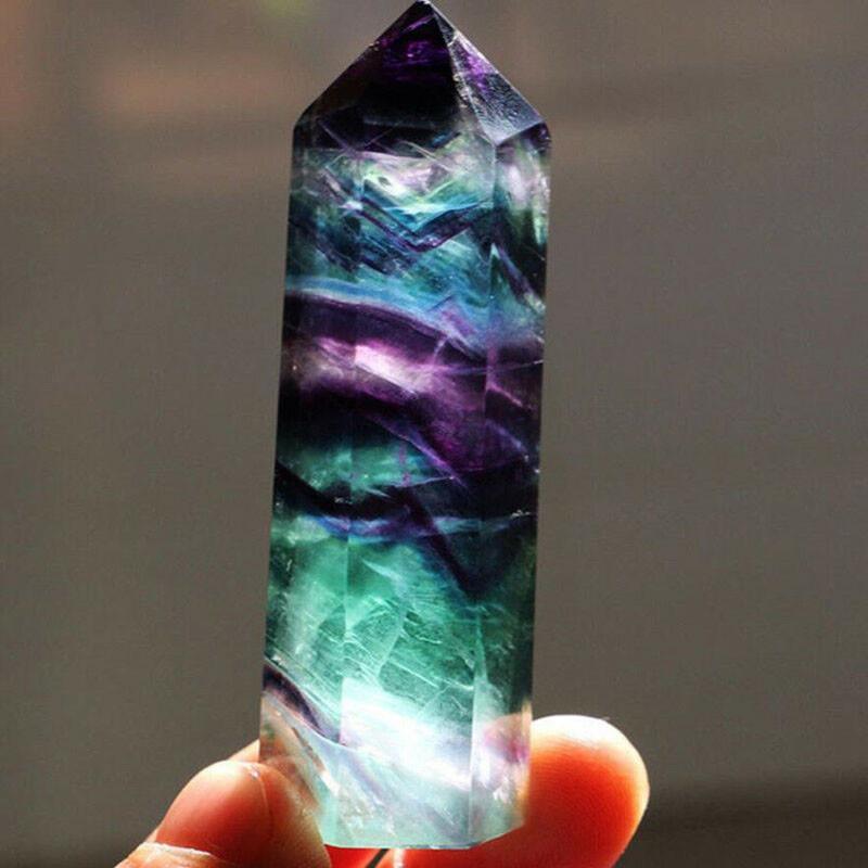 Elegant Natural Fluorite Quartz Crystal Stone Healing Amethyst Hexagonal Wand Point For Wellness And Balance