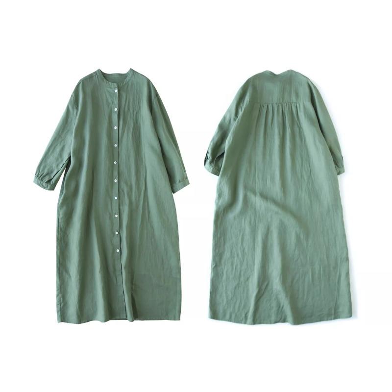 A Stand up Collar Long Shirt Dress