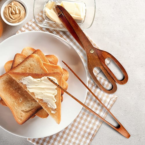 WDOPEN Bamboo Toasting Tongs - Wooden Toasting Tongs with Scissors, Wooden Kitchen Toasting Tongs with Clips, Food Tongs for Buffets and Bread, Wooden