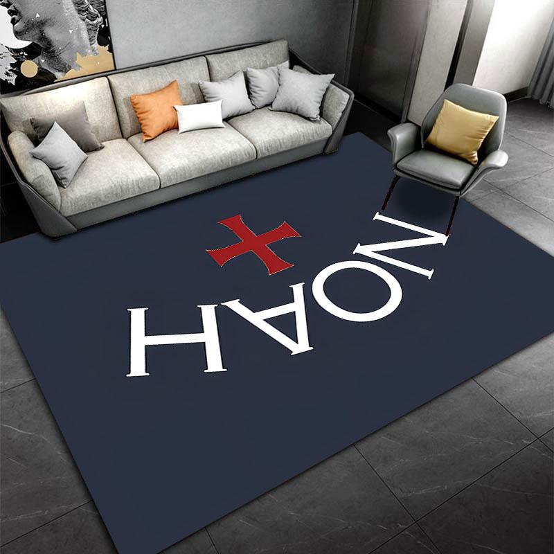 Noah NOAH Lettering Red Cross on Navy Accent Carpet, Navy Red Cross Serif Style Design, Home Decor, Cozy Floor Decor, All Seasons Gift