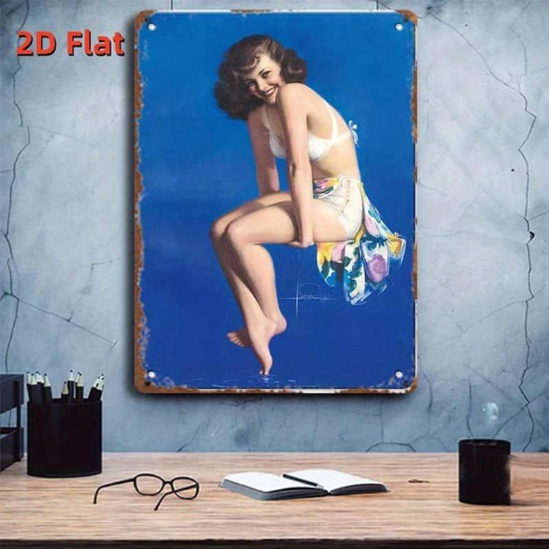 Pin-Up Girls Tin Sign, Retro Metal Wall Art