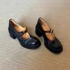 Rindslederversion~ Mary Jane kleine Lederschuhe Retro runde Zehenpartie Metallschnalle dicke Sohle flacher Ausschnitt Pendeln vielseitig dicker Absatz Einzelne Schuhe