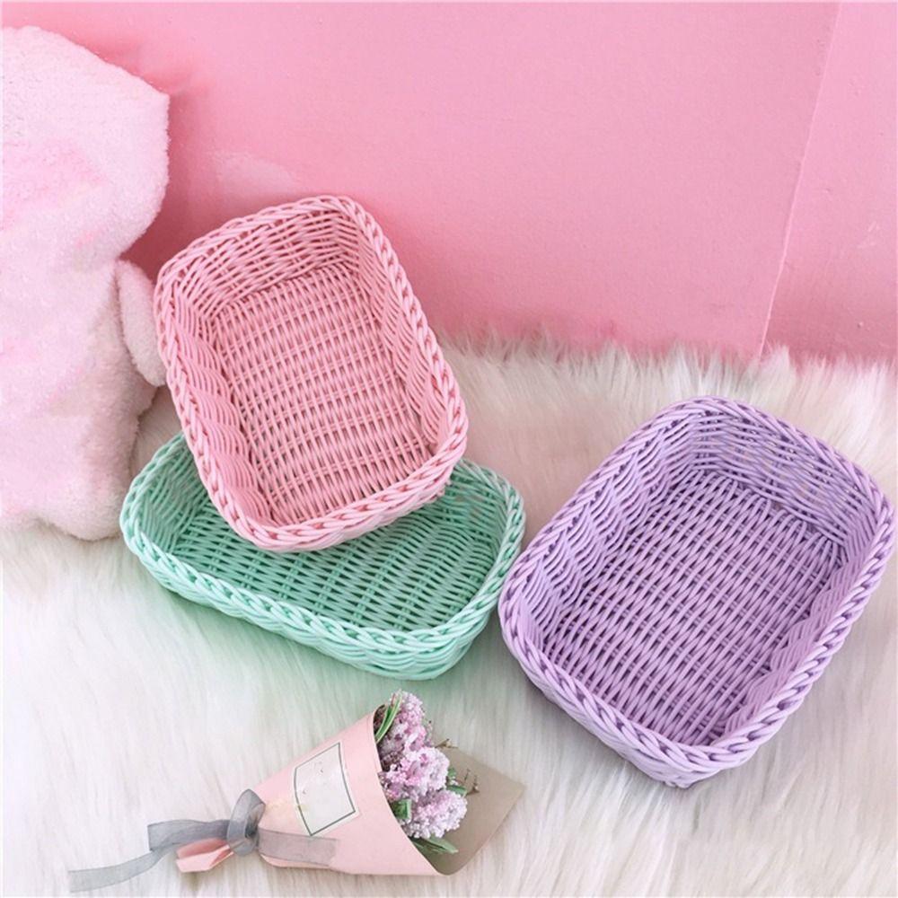 Plastic Wicker Basket Hand Woven Storage Basket New Imitation Rattan Basket  Fruit Display