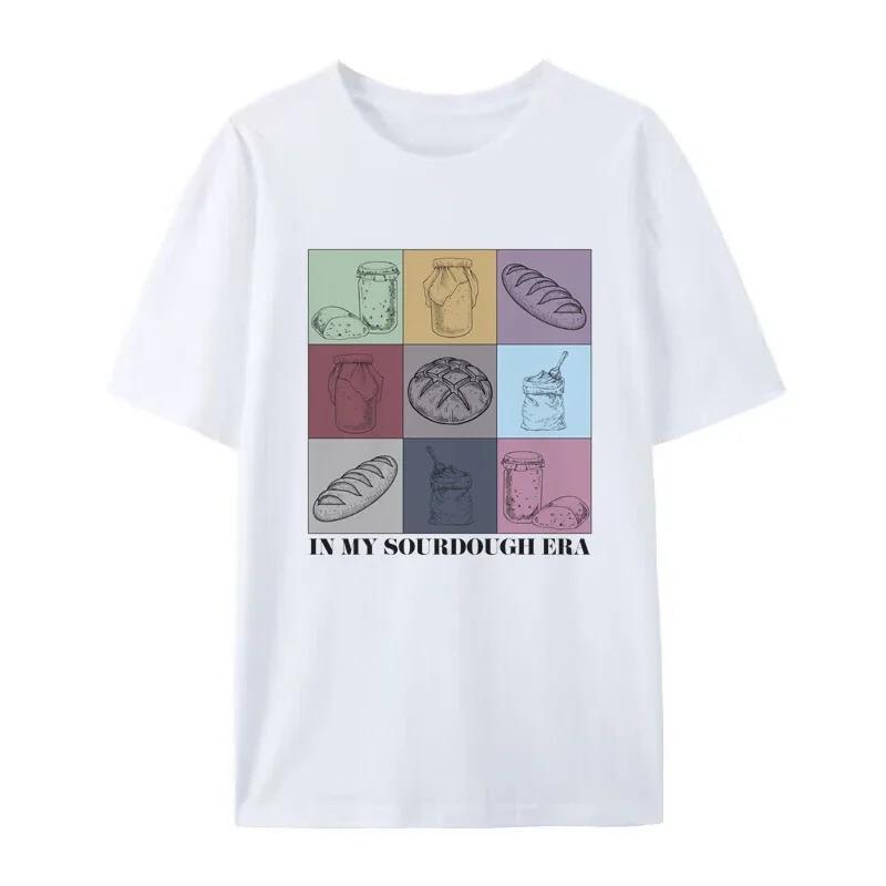 

Sourdough Era Funny Print T-Shirts Cute Vintage Baking T Shirt Loose Female Shirt Cotton Short Sleeve Graphic Tops S