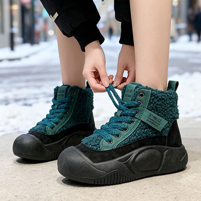 Autumn and winter snow boots women's new velvet short boots high-top casual sports shoes non-slip thickened cotton shoes