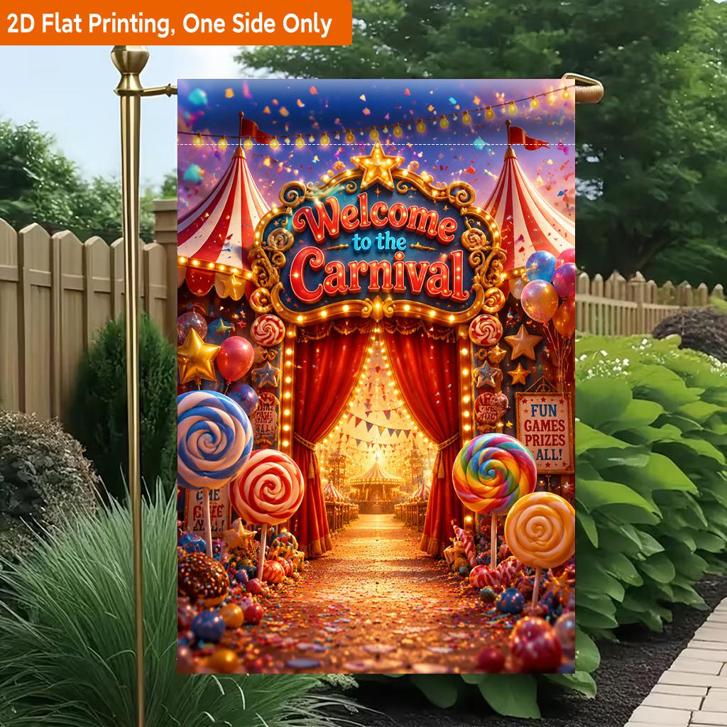 2D Flat, 2D Flat Printing Garden Flag 1pc, Carnival Entrance Celebration Decor Durable Single-Sided Print Yard Flag, Garden & Home Holiday Decoration,