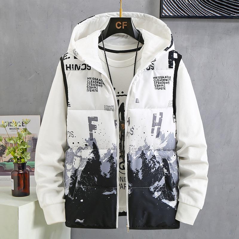 Men Reversible Thick Warm Hooded Casual Fashion Sleeveless Cotton Padded Vest