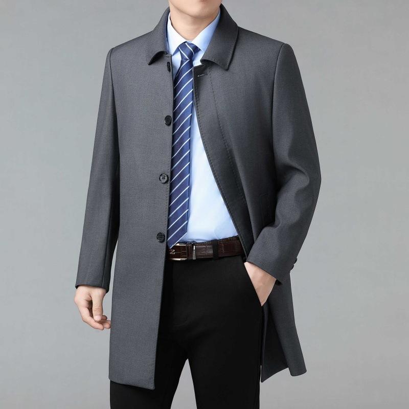 Men's mid-length windbreaker, middle-aged business casual lapel wool coat, father's outfit, leader cadre wool coat