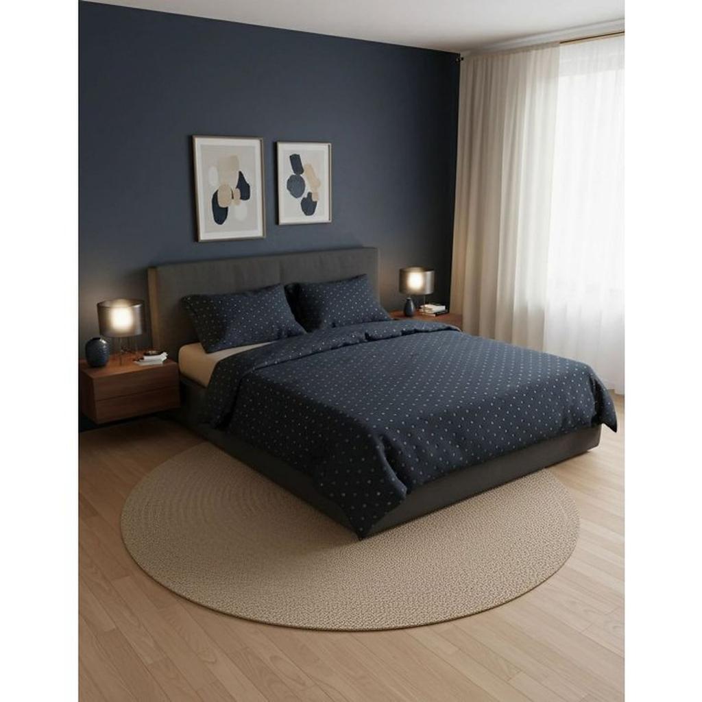 Parure de lit King Size - 1 housse de couette 240 x 220 cm + 2 taies d'oreiller 60 x 60 cm - 100% coton renforcé - Noir / Gris