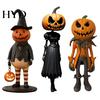 Unique Holiday Gift for Fall Pumpkin Witch Figurine, Spooky Halloween Statue with Lantern, LED Lighted Night Lamp Vintage Gothic Resin Tabletop Mantel
