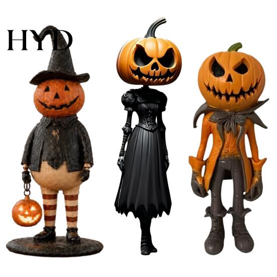 Unique Holiday Gift for Fall Pumpkin Witch Figurine, Spooky Halloween Statue with Lantern, LED Lighted Night Lamp Vintage Gothic Resin Tabletop Mantel