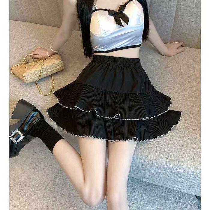 2026 Petite High-Waisted Chiffon Skirt - Spring/Summer/Autumn A-Line Sweet Ruffle Cake Medium