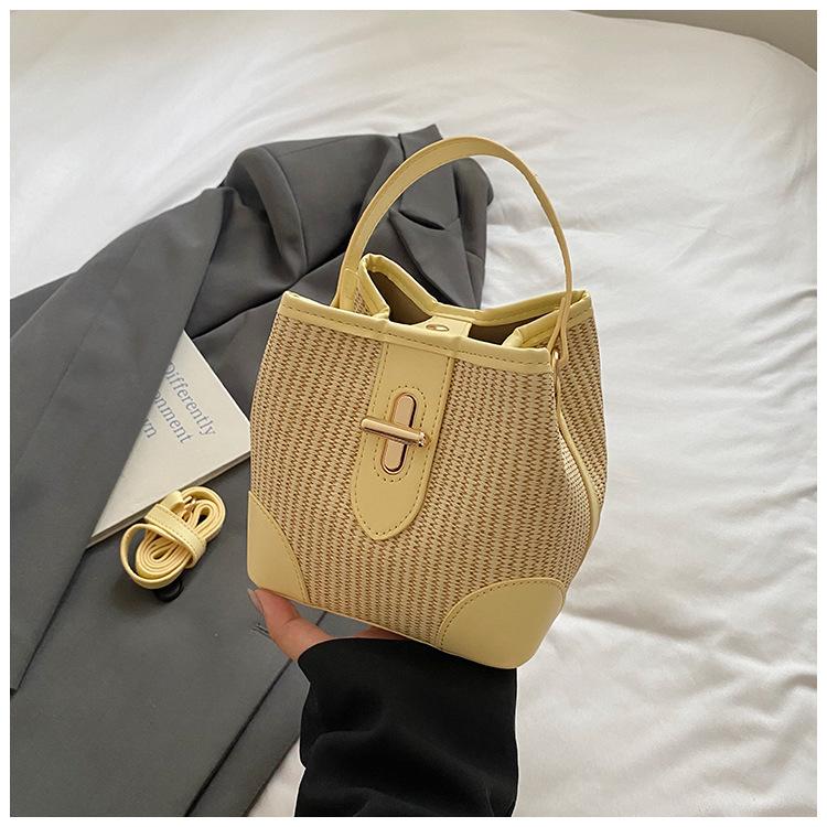 Summer contrasting color small bag women's 2025 new foreign style fashion messenger bag high value casual shoulder bucket bag