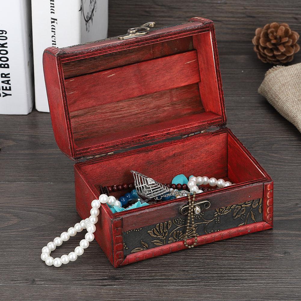 Vintage Τετράγωνο Κουτί Αποθήκευσης Κοσμημάτων Χειροποίητη Ξύλινη Διακοσμητική Βιτρίνα