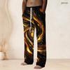 Men Plus Size Drawstring Waist Black Teal Gold Galaxy Print Straight Leg Long Pants