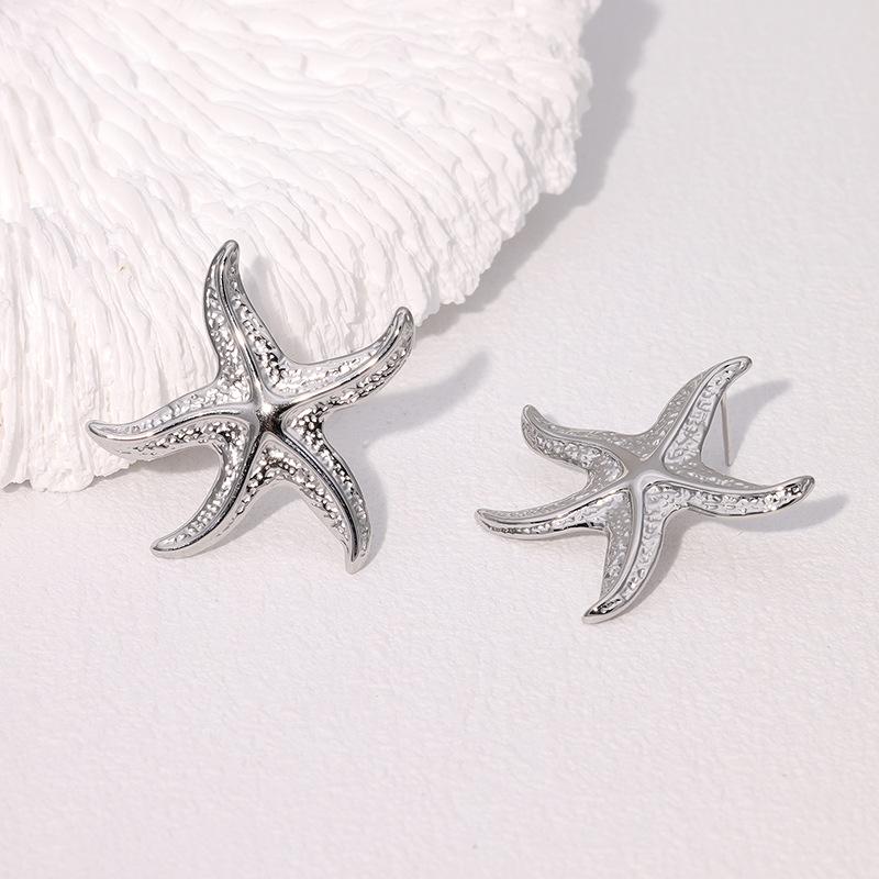 

Stainless Steel Gold Color Starfish Stud Earrings for Women Exaggerated Metal Geometric Personality Earrings Party Zircon Gifts