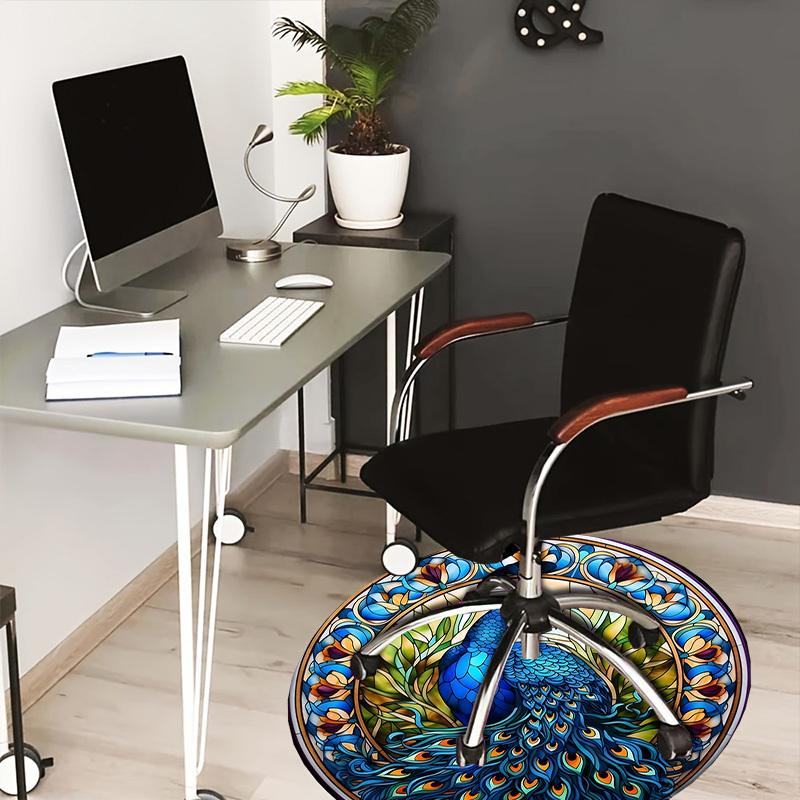 

1pc Office Carpet Chair Mats Stained Glass Peacock Design Perfect for Decorating Office Chairs, Living Rooms, Or Bedrooms.YDT216 80cm by 80cm